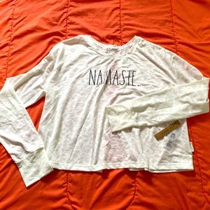 Authentic NEW Rae Dunn white “NAMASTE” split back yoga lounge active top